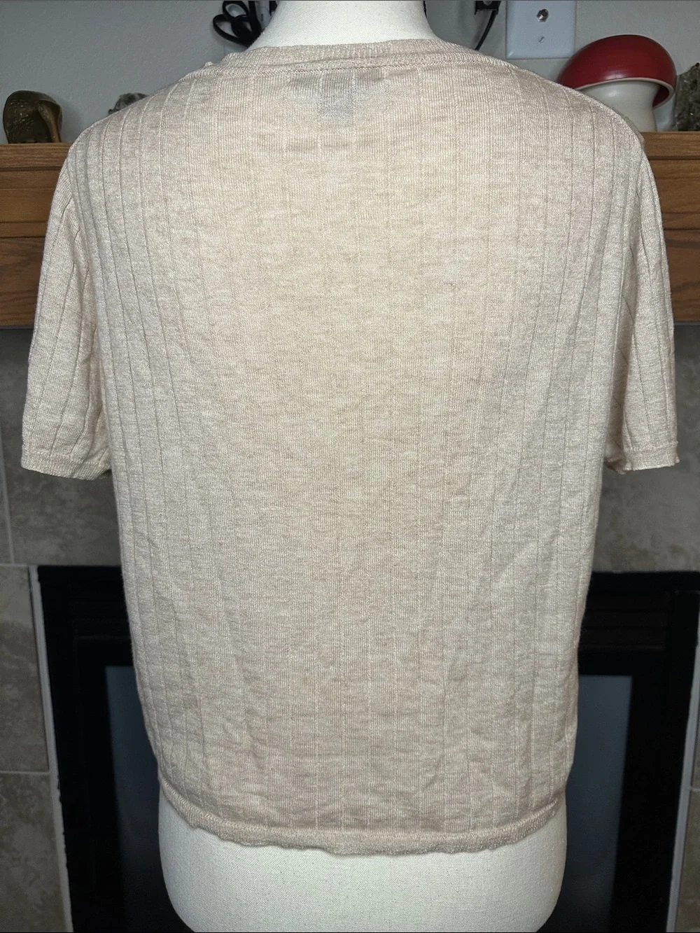 J. Crew 85% SILK Blend Beige Short-Sleeve Knit Sweater Top Size Large